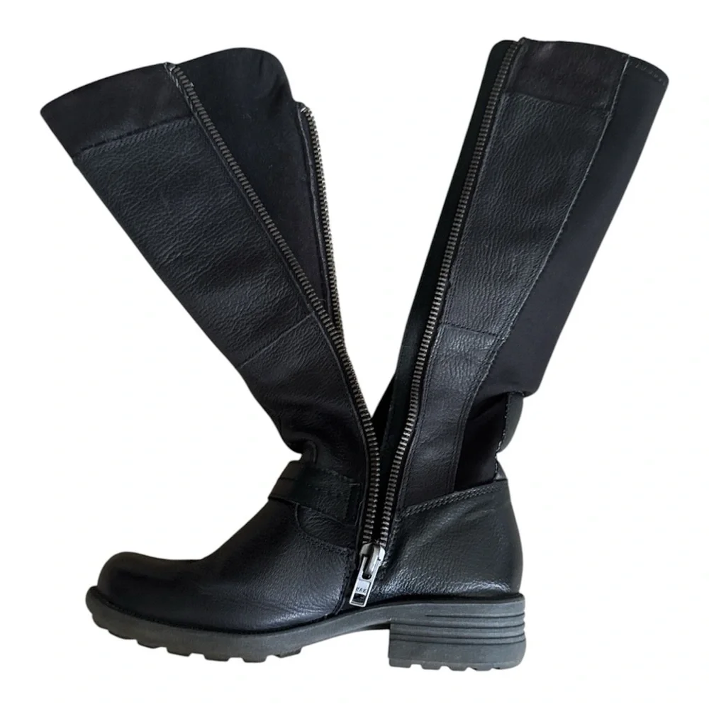 Earth Origins Portia Leather Women Black Wide Leather Zipper Knee High Boots 6.5